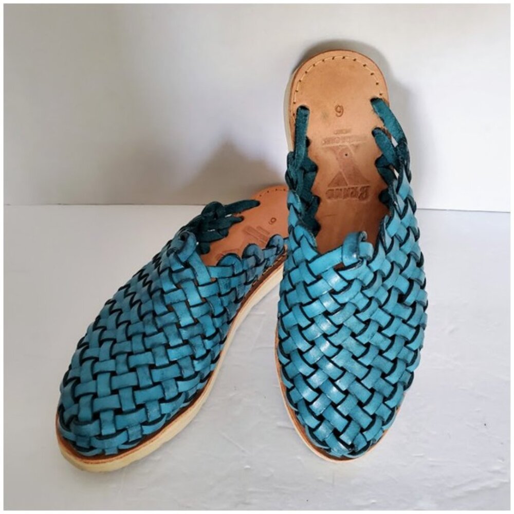 Huarache Mules by Brand X Huaraches Blue Handwoven Leather Size 6 Shoes Sandals
